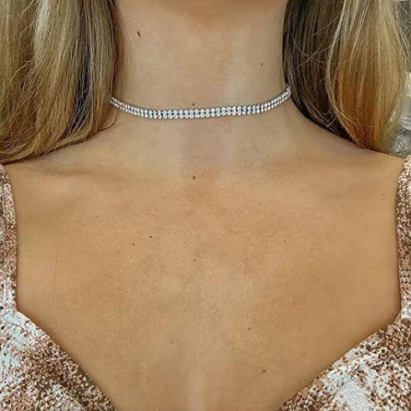 Sparking Rhinestone Double Layer Tennis Necklace - Picture 3 of 5